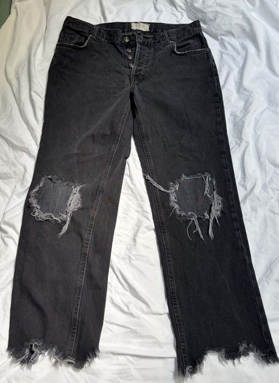 We The Free Free People Black Distressed Button Fly Jeans size 27